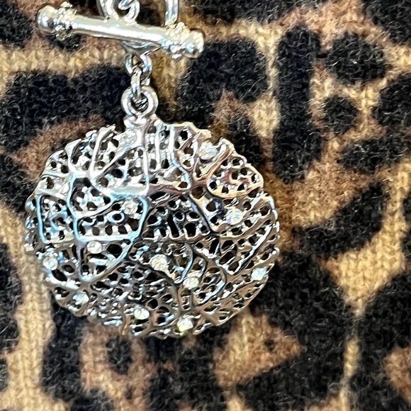 Cookie Lee Necklace Silver-tone toggle closure Crystals round Sphere Long 32” - Picture 5 of 13